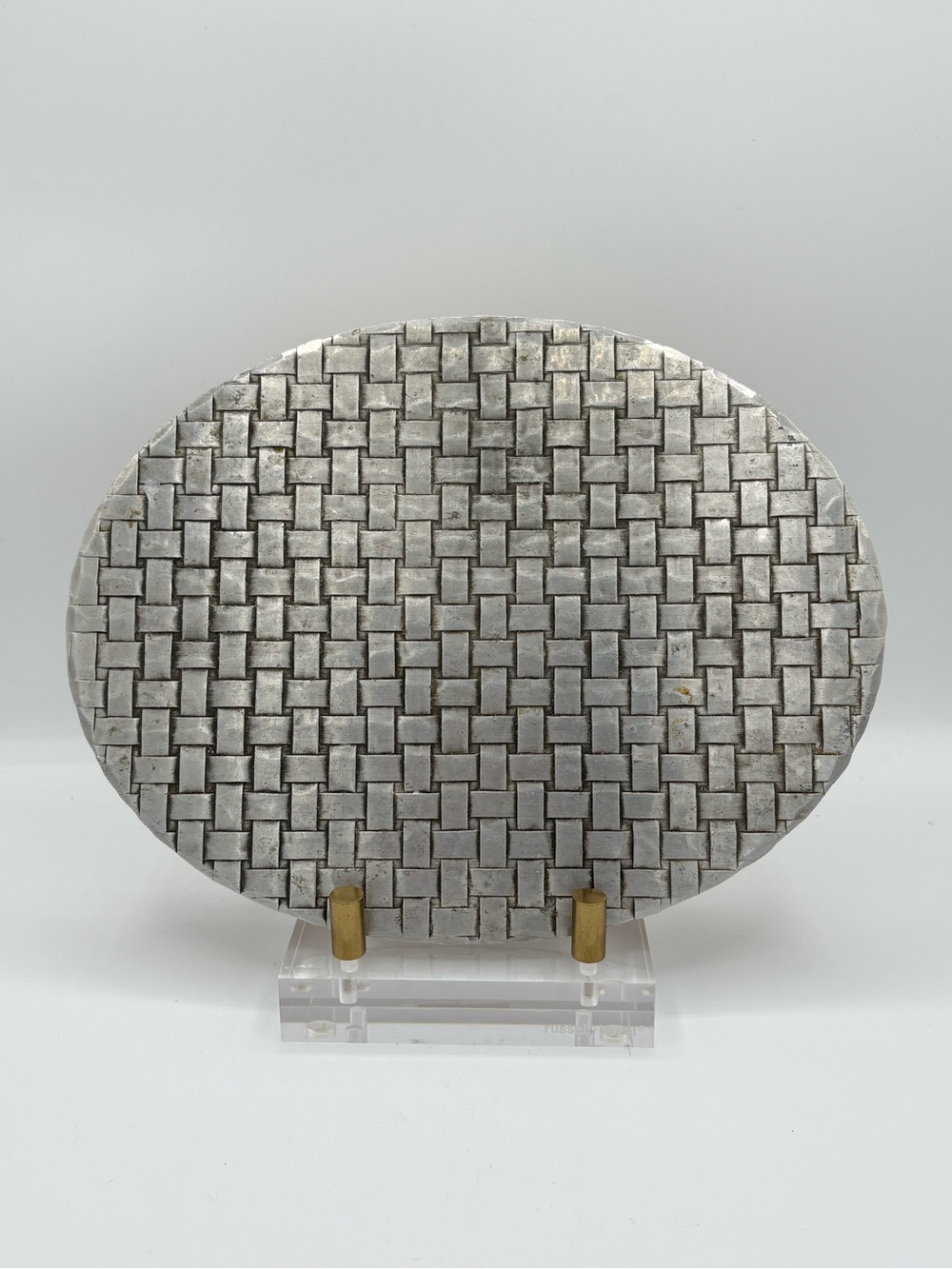 Vintage Wendell August Aluminum Basketweave Trivet Hot Plate Cork Back 9.5 x 7